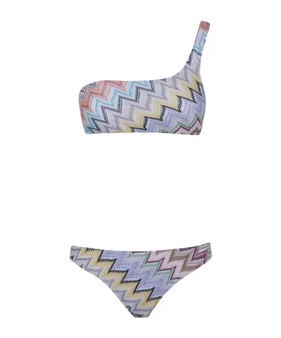 Missoni One-shoulder Zigzag Bikini Set In Multi
