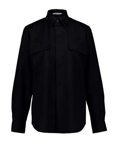 Auralee Flap-pocket Wool Shirt In Blue