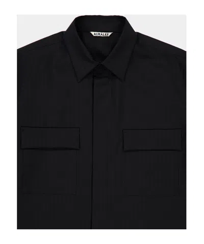 Auralee Flap-pocket Wool Shirt In Blue