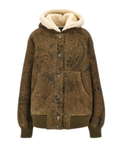 Etro Paisley-motif Shearling-lined Jacket In Brown