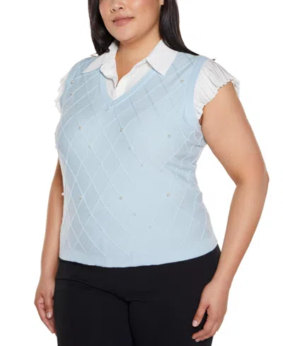 Belldini Plus Size Flutter Sleeve Two-fer Sweater In Multi