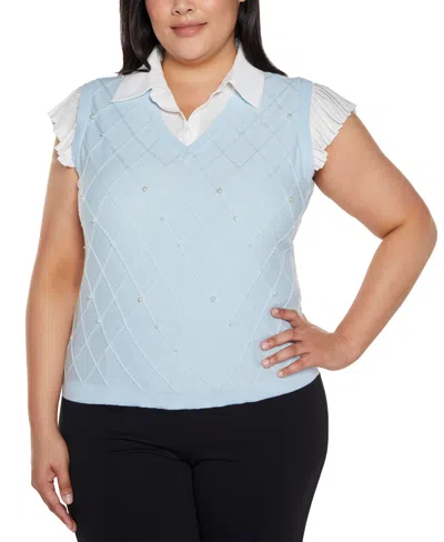 Belldini Plus Size Flutter Sleeve Two-fer Sweater In Multi
