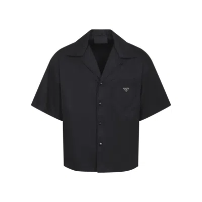 Prada Short Sleeve Collared Jacket Front Pocket In Black