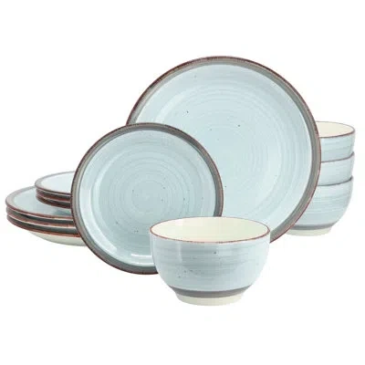 Gibson Home Holcomb 12 Piece Ceramic Dinnerware Set In Light Blue In Blue