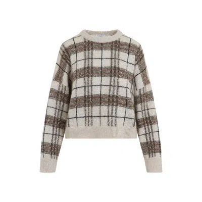 Brunello Cucinelli Plaid-pattern Sequin-embellishment Sweater In Neutral