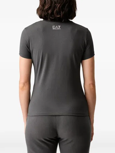 Ea7 라인스톤 장식 로고 프린트 티셔츠 In Gray