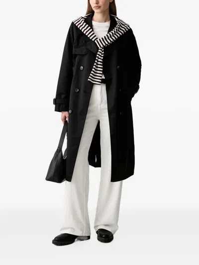 Dkny 퀼팅 후드 더블 브레스티드 트렌치코트 In Black
