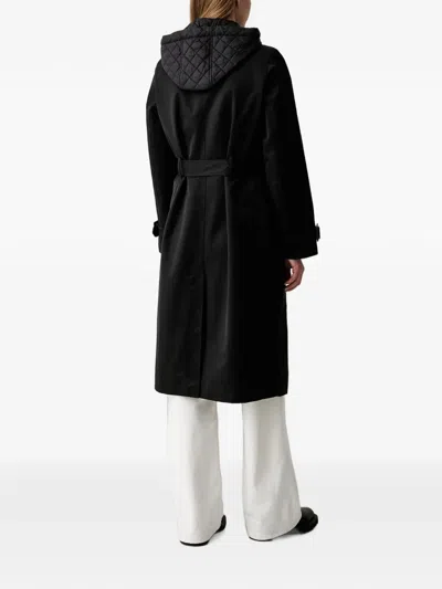Dkny 퀼팅 후드 더블 브레스티드 트렌치코트 In Black