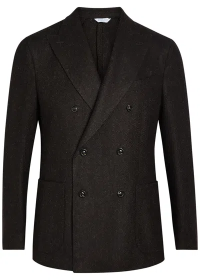 Boglioli Herringbone Double-breasted Wool Blazer In Brown
