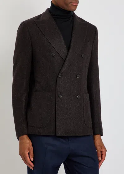 Boglioli Herringbone Double-breasted Wool Blazer In Brown