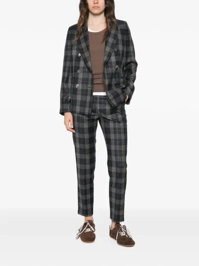 Peserico Check-pattern Double-breasted Blazer In Gray