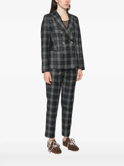 Peserico Check-pattern Double-breasted Blazer In Gray