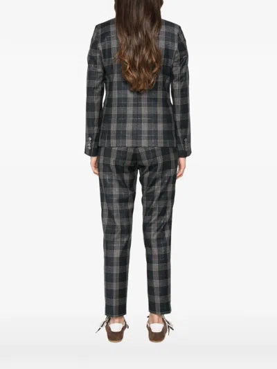 Peserico Check-pattern Double-breasted Blazer In Gray