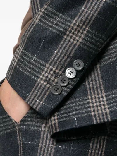 Peserico Check-pattern Double-breasted Blazer In Gray