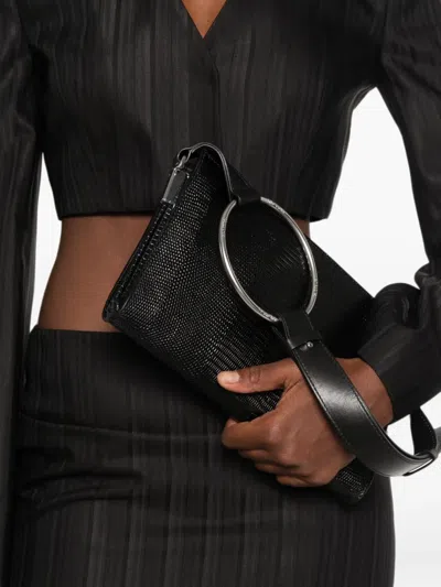 Dondup Ring-handle Lizard-effect Tote Bag In Black