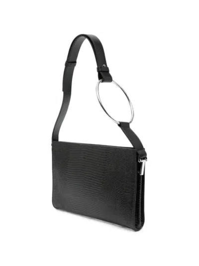 Dondup Ring-handle Lizard-effect Tote Bag In Black