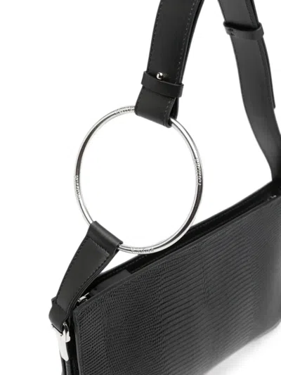 Dondup Ring-handle Lizard-effect Tote Bag In Black