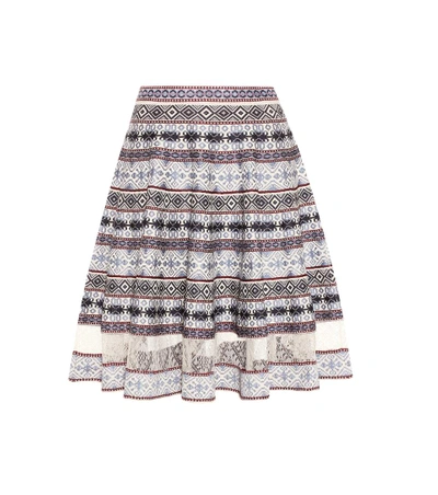 Shop Alexander Mcqueen Silk-blend Jacquard Striped Skirt In Eavy