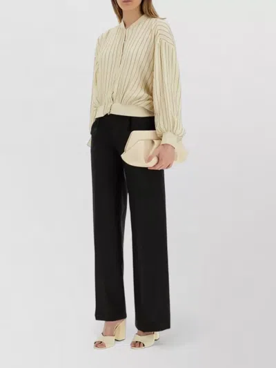 Alysi Silk Bomber Jacket With Subtle Stripes In Brown