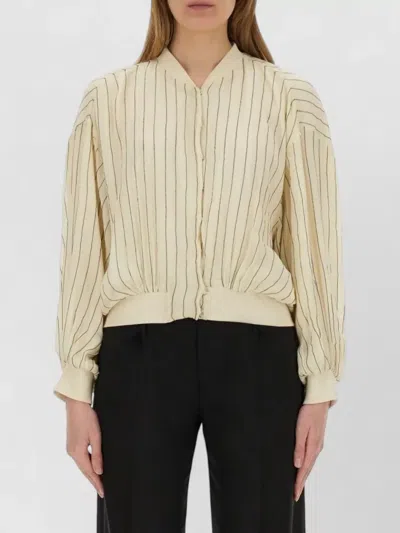 Alysi Silk Bomber Jacket With Subtle Stripes In Brown