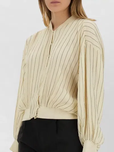 Alysi Silk Bomber Jacket With Subtle Stripes In Brown