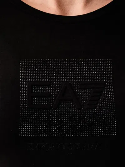 Ea7 라인스톤 장식 티셔츠 In Black