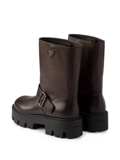 Prada Leather Booties In Brown