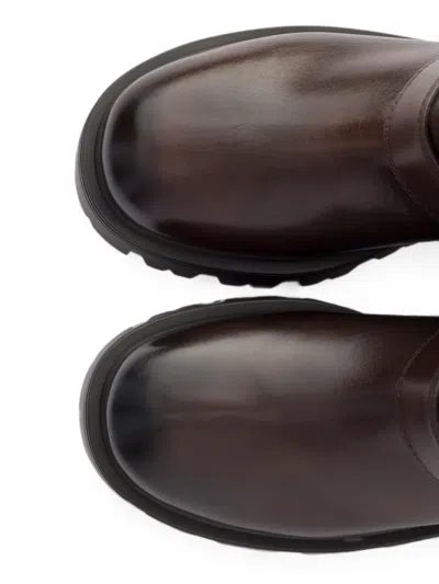 Prada Leather Booties In Brown