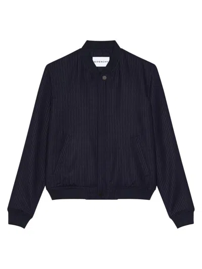 Givenchy Wool-blend Stripe Bomber Jacket In Blue