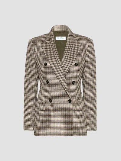 Max Mara Houndstooth T-shirt Jacket Double-breasted Lined Wool-blend In Multicolor Black