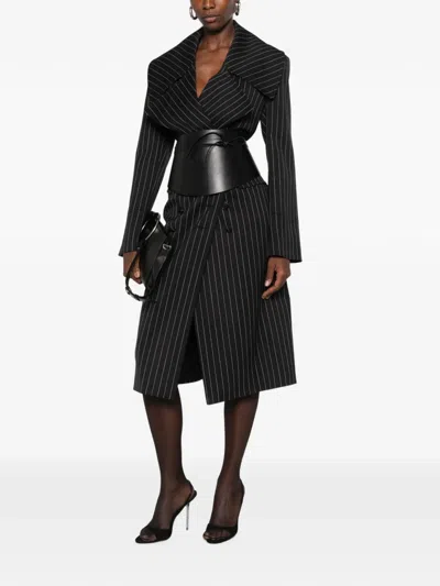 Dondup Pinstripe-pattern Double-breasted Coat In Black