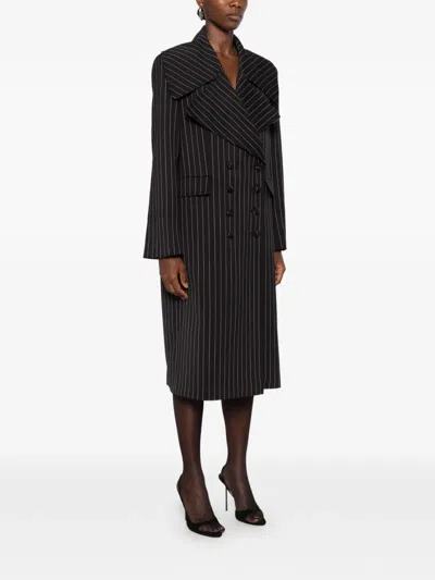 Dondup Pinstripe-pattern Double-breasted Coat In Black