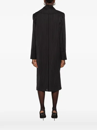 Dondup Pinstripe-pattern Double-breasted Coat In Black