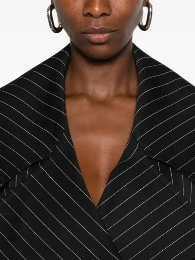 Dondup Pinstripe-pattern Double-breasted Coat In Black