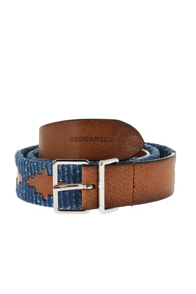 Dsquared2 Brown Denim Trims Belt In Brown