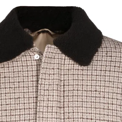 Eleventy Checked-pattern Shearling-collar Jacket In Gray