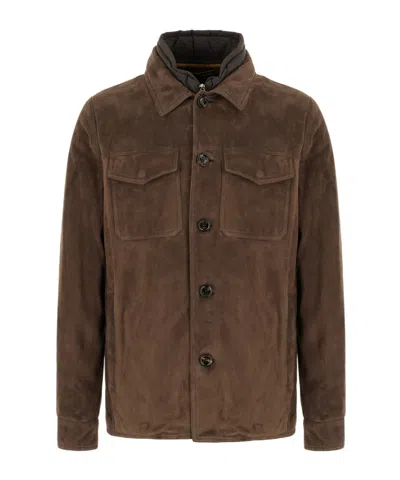 Moorer Polyester Blend Down Jacket Collared Pockets In Brown