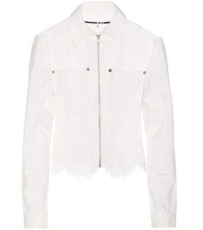 Shop Mcq By Alexander Mcqueen Denim Jacket With Lace In Ivory
