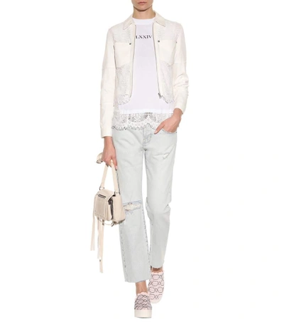 Shop Mcq By Alexander Mcqueen Denim Jacket With Lace In Ivory