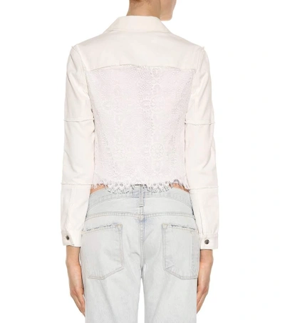 Shop Mcq By Alexander Mcqueen Denim Jacket With Lace In Ivory