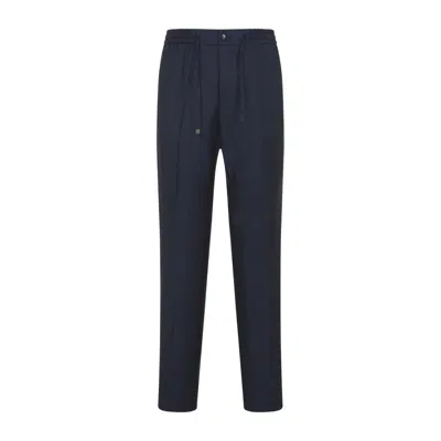 Etro Blue Solid Drawstring Trousers In Animal Print