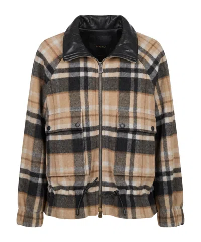 Pinko Check-pattern Elasticated-hem Jacket In Brown
