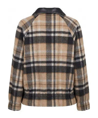 Pinko Check-pattern Elasticated-hem Jacket In Brown