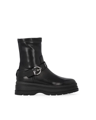 Pinko Ankle Boots With Silver Buckle And Sturdy Sole In Black
