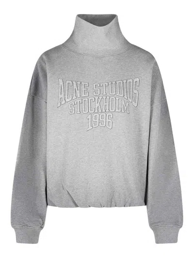Acne Studios Brushed Cotton Fleece Funnel Neck Logo Sweatshirt With Balloon Hem In Transparent