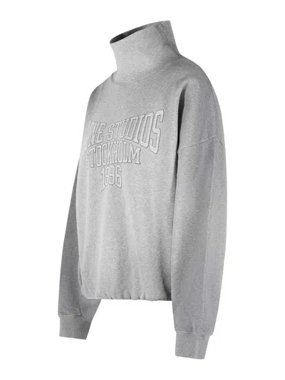 Acne Studios Brushed Cotton Fleece Funnel Neck Logo Sweatshirt With Balloon Hem In Transparent