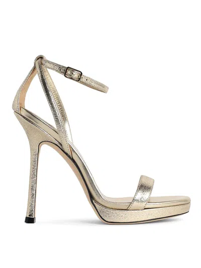 Jimmy Choo Moza Platform 120 Platinum Brilliance Fabric Sandals In Gold