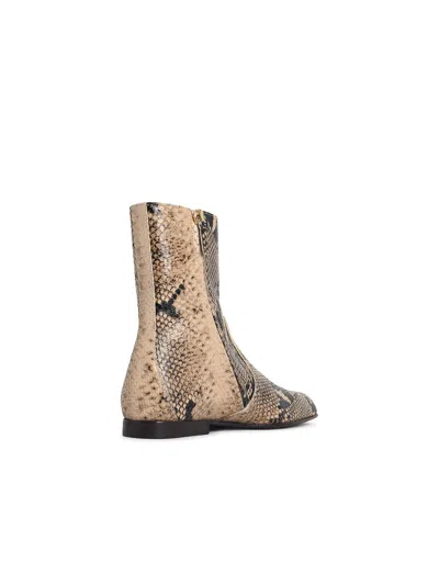 Khaite Colt Python Print Leather Ankle Boots In Beis
