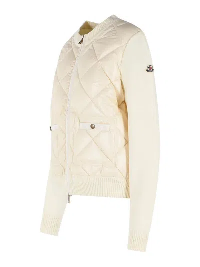 Moncler Womens Miscellaneous Hybrid Logo-badge Nylon And Cotton-knit Cardigan Xl In Neutral