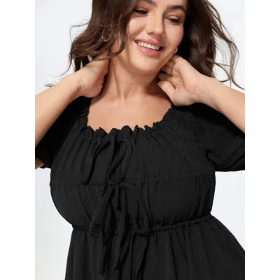 Bloomchic Adjustable Drawstring Tie Front Plain Mini Dress In Black